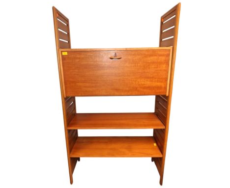 Robert Heal for Staples - Ladderax - a retro mid 20th century circa 1970s teak &amp; metal one bay modular wall shelving unit