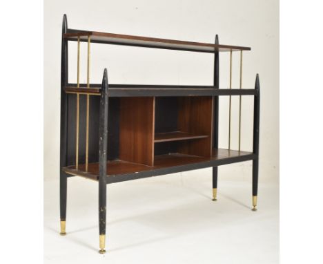 G Plan - Librenza Range - a retro mid 20th century circa 1950s tola wood &amp; ebonised waterfall open front bookcase. The bo