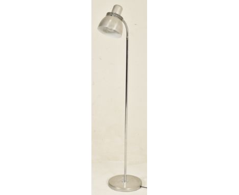 Bell ID - a 20th century chrome floor standing lamp light. The lamp having an aluminium shade supported by a gooseneck arm su