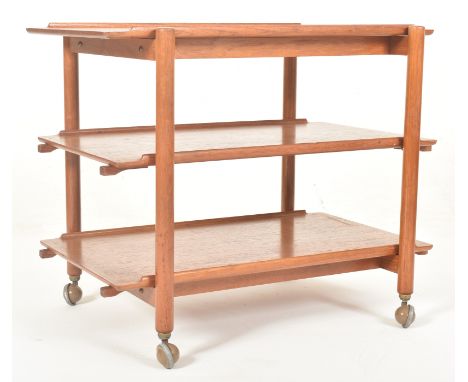 Poul Hundevad for Vamdrup - a retro 1960s Danish designer teak three-tier drinks / cocktail trolley. The trolley having remov
