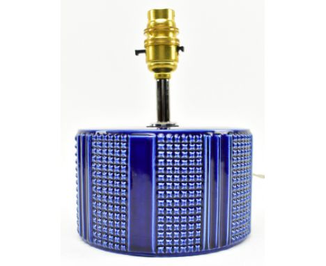 Poole Pottery - Helix Lamp - a vintage mid century circa 1960s cobalt blue coloured ceramic table lamp. The lamp light of bul