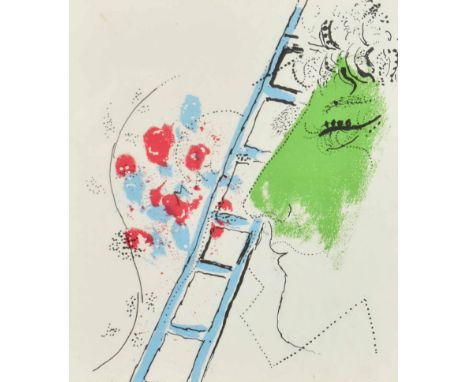 After Marc Chagall (France, 1887 - 1985) - The Ladder - a 20th century believed 1950s / 1960s colour lithograph on woven pape