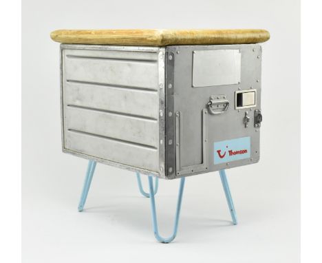 Thomson - a Tui Group German airways atlas galley box on hairpin feet converted on side table. The box with wooden rectangula