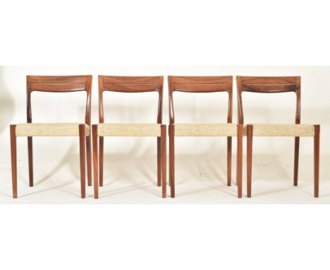 Svegards Markaryd - a set of four vintage Swedish design mid century dining chairs. Each chair with twin upper slatted backre