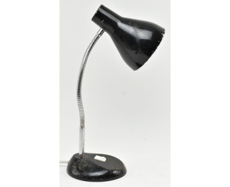 Herbert Terry &amp; Sons, Ltd - a retro mid 20th century circa 1950s black enamelled metal gooseneck desk table lamp light. T