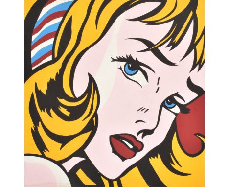 After Roy Lichtenstein - Girl With Hair Ribbon - a vintage oil on canvas pop art painting. The painting a reproduction of Lic