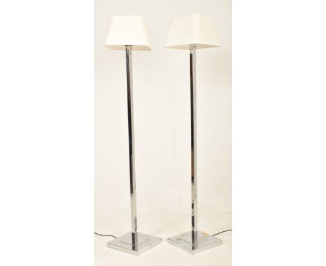 Chelsom - a pair of vintage high end design chrome squared floor standing lamps. Each standard lamp of squared form &amp; on 