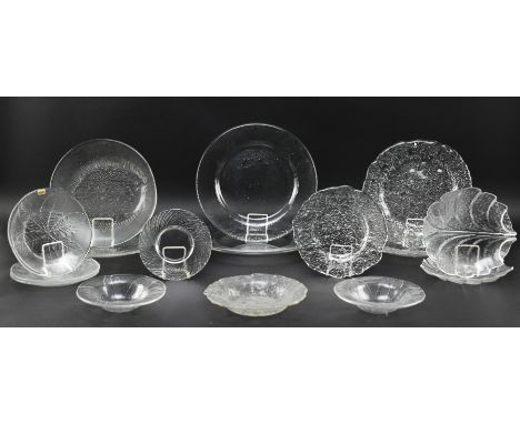 Kosta Boda, Iittala etc - a collection of sixteen vintage Scandinavian studio art glass plates, trinket dishes and platters. 