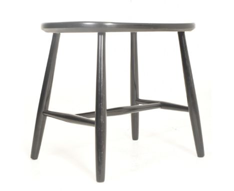 Hagafors Stolfabrik - a vintage mid century Swedish designer black painted wooden stool. The stool seat of simple soft rectan