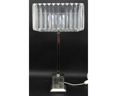 A vintage Hollywood Regency 1980s style plastic &amp; chrome desk table lamp. The lamp having squared shade with plastic glas