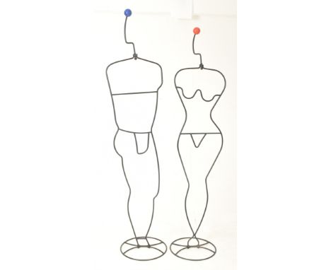 Laurids Lønborg for IKEA - an uncommon pair of vintage 1980s designer black chrome wire framed mannequin valet stands. The st