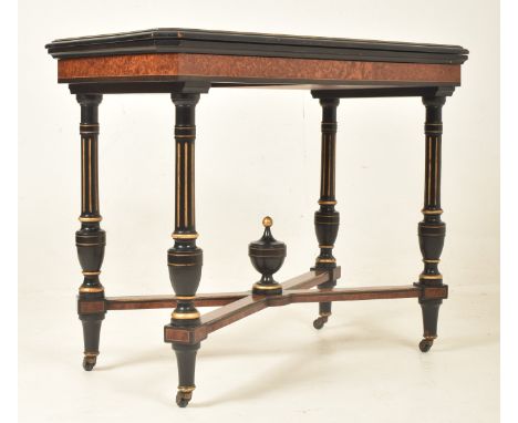 An Aesthetic Movement late 19th century bird's eye maple & amboyna wood veneer card / games table. The table having a rectang