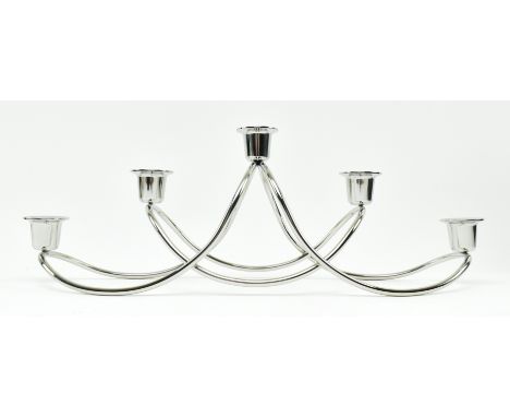 Georg Jensen, Denmark - Harmony - a vintage stainless steel framed five light candle holder centrepiece. The holder of organi