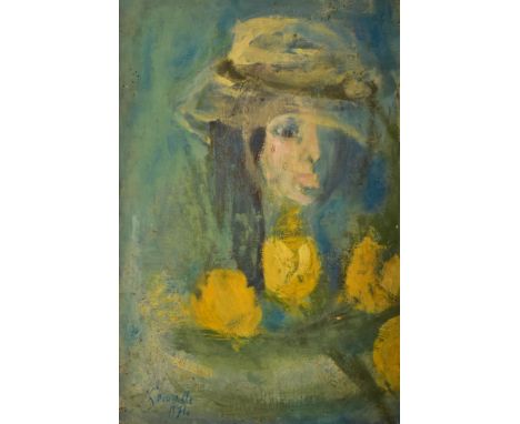 Roger Somville (Belgium, 1923-2014) - A vintage 20th century 1970s oil on canvas portrait painting of a lady. Signed to the b