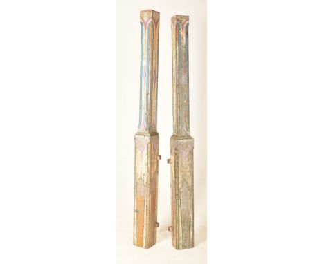 Fred Fowle - a pair of vintage 20th century hand painted fairground / funfair wooden upright pillars / uprights. Possibly for