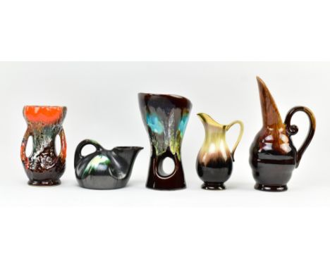 A collection of five pieces of vintage mid century European circa 1960s &amp; 1970s drip glazed decorative ceramics. The lot 