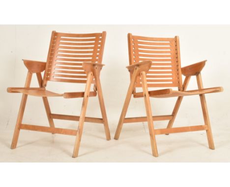 Niko Kralj - Rex Chair - a pair of vintage 20th century beech &amp; plywood folding chairs. Each having a pierced back rest &