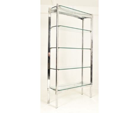 Richard Young for Merrow Associates - a vintage 1980s chrome and glass shelving unit / bookcase display stand. The case havin