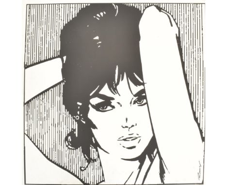 A vintage late 20th century Ikea pop art print titled Modesty Blaise Chic / Transtrand Ansikten. The print featuring a 1960s 