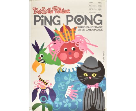 Det Lille Teater, Copenhagen - Ping Pong - a vintage mid century 1970s naive theatrical advertising poster for a children's p