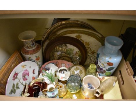 An assorted selection of items including blue glass vase having painted flower design, a Wedgwood 'Morning in the Farmyard' l