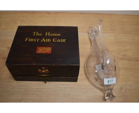 A vintage hand blown glass water barometer and a Boots First Aid Case