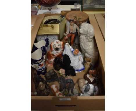 A Royal Worcester 'Evesham' biscuit jar, a large London Clock Company carriage clock, a small selection of figurines and anim