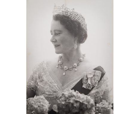 * Cecil Beaton [1904-1980]-
Portrait photograph of Queen Elizabeth The Queen Mother, wearing Queen Alexandra's wedding neckla