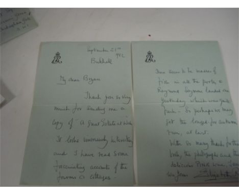 ROYALTY : Queen Elizabeth,the Queen Mother [1900-2002], three manuscript letters in the hand of and signed 'Elizabeth R', to 