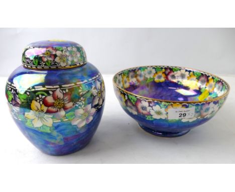 Maling thumb print lustre ware bowl and lidded ginger jar