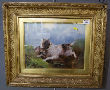 After Armfield, study of a hunting terrier with dead rabbit pray, oils, framed and glazed. (B.P. 24% incl. VAT)