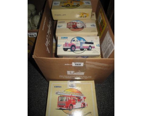 Ten boxed Corgi Classics fire engines, including the Cardiff AEC ladder fire service. (10)(B.P. 24% incl. VAT)