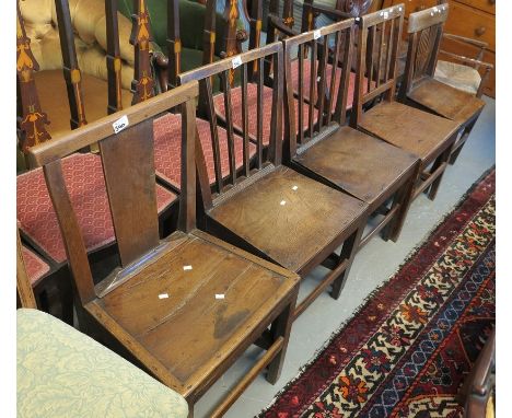 Set of three 19th Century farmhouse stick back kitchen chairs, together with another similar farmhouse kitchen chair and an 1