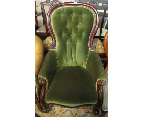 Victorian mahogany framed upholstered button back fireside armchair. (B.P. 24% incl. VAT)