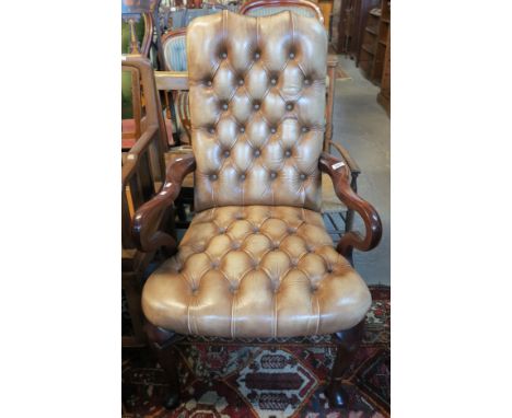 Victorian style leather button back club open armchair. (B.P. 24% incl. VAT)