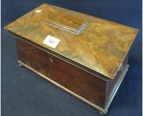 19th Century walnut sarcophagus shaped tea caddy on bun feet.(B.P. 24% incl. VAT)