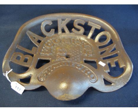 Reproduction cast iron tractor seat marked: Blackstone and Compy Ltd., Stamford. (B.P. 24% incl. VAT)