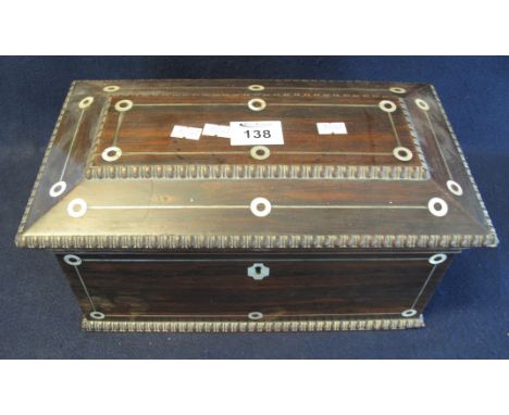 19th Century rosewood sarcophagus shaped, mother-of-pearl inlaid tea caddy.(B.P. 24% incl. VAT)
