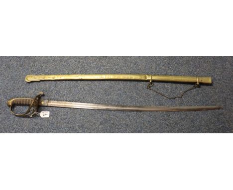 19th Century Infantry officer's sword, having shagreer grip, brass pierced hilt, brass scabbard.(B.P. 24% incl. VAT) CONDITIO