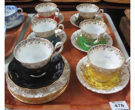 Set of six Royal Albert 'Regal' series cabinet cups and saucers. Together with a set of six Royal Vale sandwich or side plate