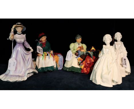 Two Royal Doulton bone china figurines to include; 'Silks and Ribbons' HN2017 and 'The Wardrobe Mistress' HN2145. Together wi