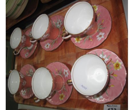 A set of six Aynsley bone china floral cabinet cups (pattern C2010) and saucers (pattern B4073). (B.P. 24% incl. VAT)