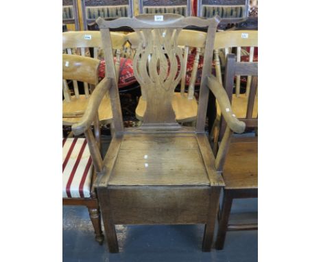 19th Century oak camel back open armchair commode. (B.P. 24% incl. VAT)