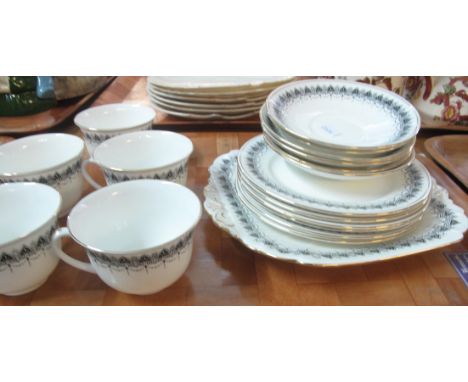 18 piece Shelley bone china 11206/6 black and white tea service, together with an Aynsley bone china gilded and floral tea se