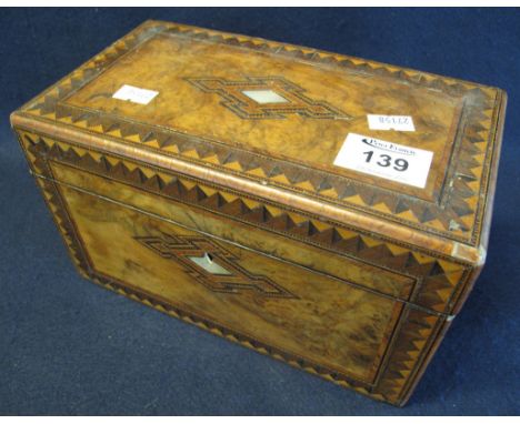 19th Century Tunbridge ware two section tea caddy.(B.P. 24% incl. VAT)