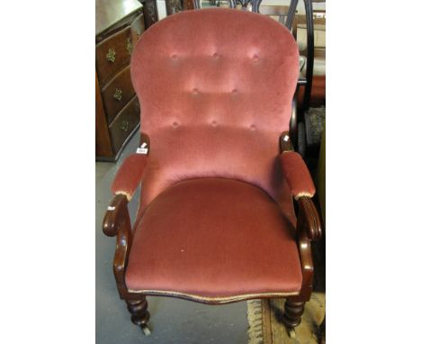 Late Victorian button back upholstered walnut framed fireside chair. (B.P. 24% incl. VAT)
