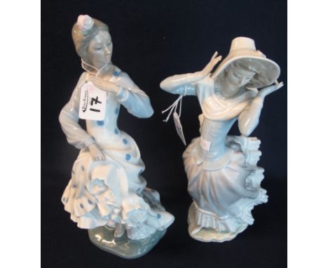 Lladro Spanish porcelain figurine of young woman with bonnet and scarf, together with a Nao porcelain figurine of a young cri