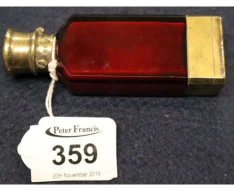 Samson Mordan gilt, silver mounted cranberry scent bottle with vinaignette.(B.P. 24% incl. VAT) CONDITION REPORT: Heavily fur