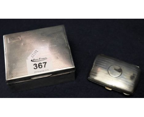 Silver engine turned cigarette box with Birmingham hallmarks. Together with a silver cigarette case, Birmingham hallmarks, 2.