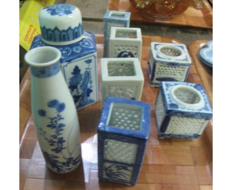 A mixed lot of Japanese porcelain items to include; reticulated small display pieces, sake bottle, tea caddy etc. (B.P. 24% i